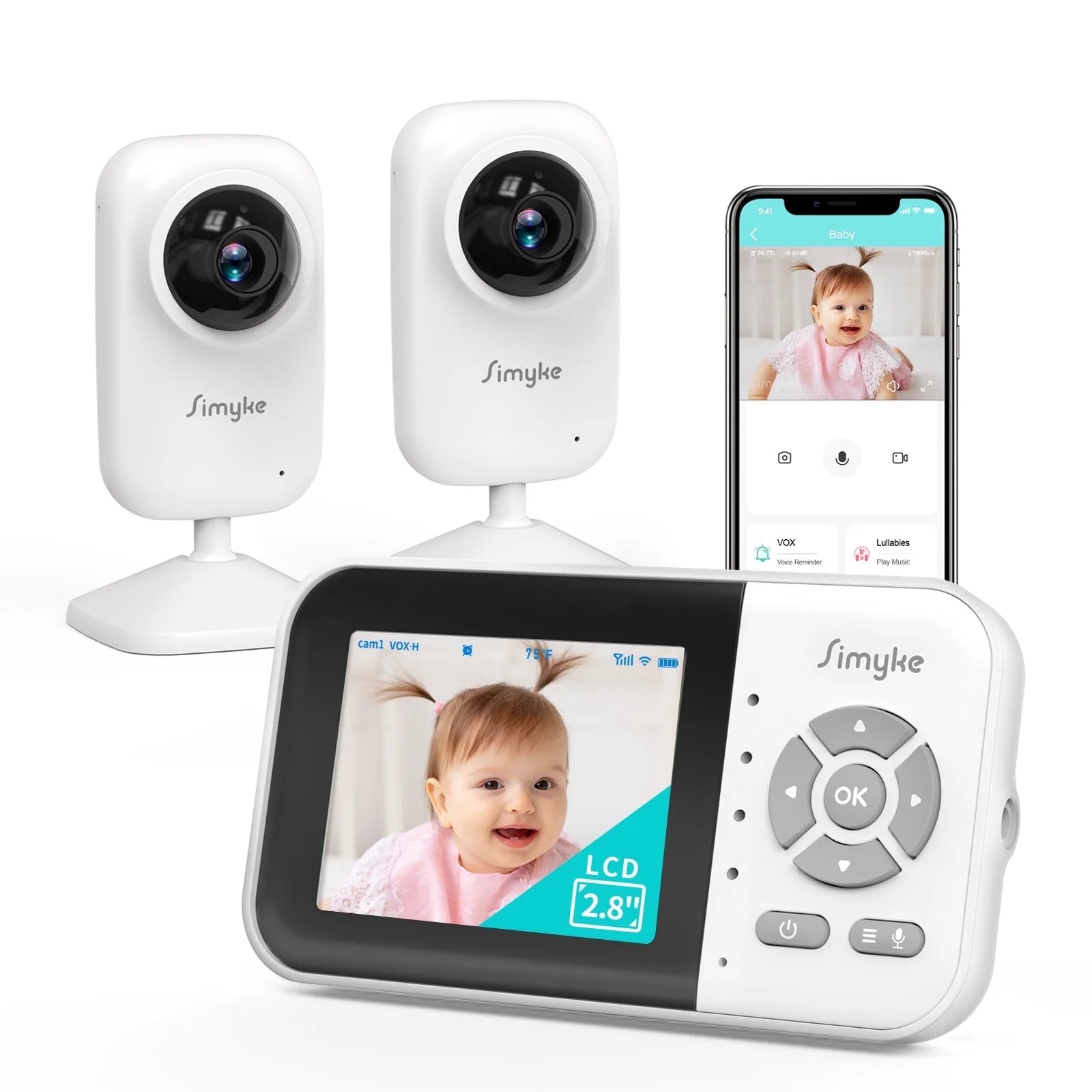 Upgrade Video Baby Monitor with 2 Cameras and Audio 2.8" LCD Screen, Night Vision, APP, 2 Way Talk, 1200Ft Long Range, Feeding Clock, Temperature Detection, Portable Wireless Baby Cam Home Use