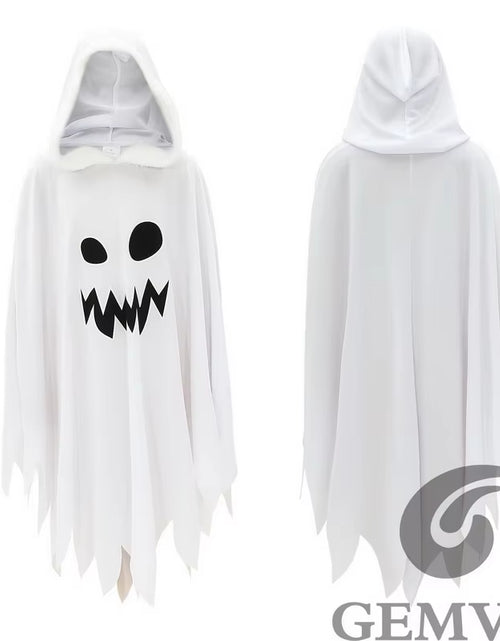 Load image into Gallery viewer, Halloween White Ghost Costume for Girls Glow in the Dark Cloak with Hood Children Elf Cosplay Cape for Party
