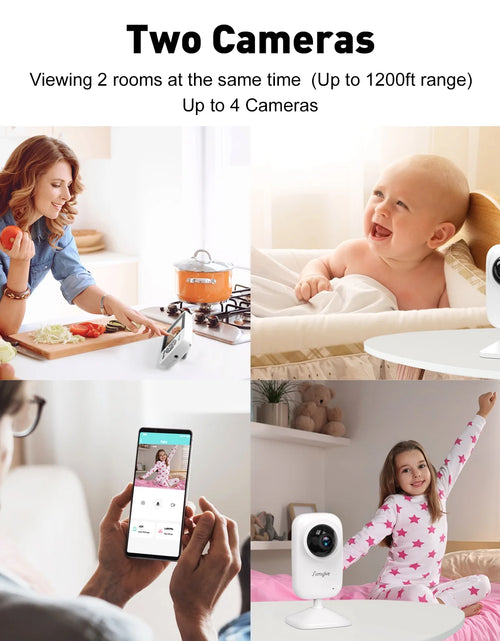 Load image into Gallery viewer, Upgrade Video Baby Monitor with 2 Cameras and Audio 2.8&quot; LCD Screen, Night Vision, APP, 2 Way Talk, 1200Ft Long Range, Feeding Clock, Temperature Detection, Portable Wireless Baby Cam Home Use
