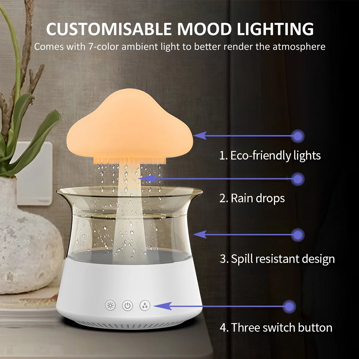 Jetclutch Cloud Rain Humidifier with 7 Colour Lights Timer Portable Raindrop Cloud Humidifier Reusable Aroma Diffuser Humidifier